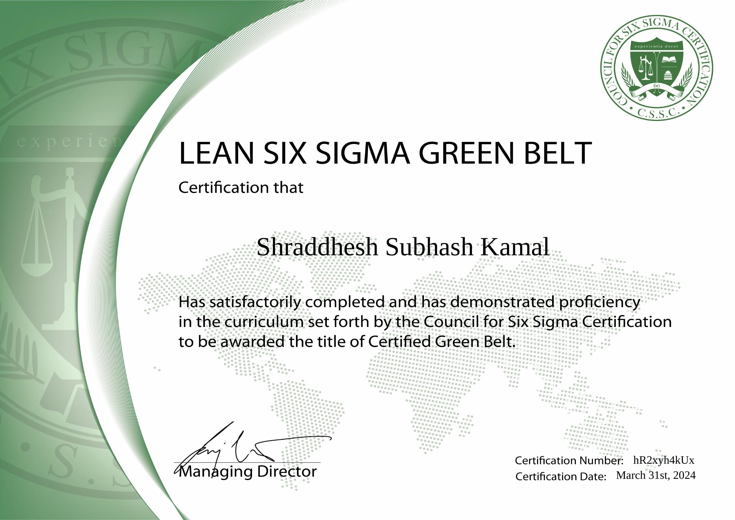 Lean Six Sigma Green Belt Certification